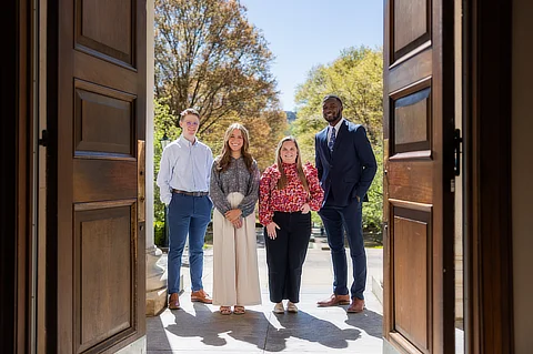 student group in an open doorway