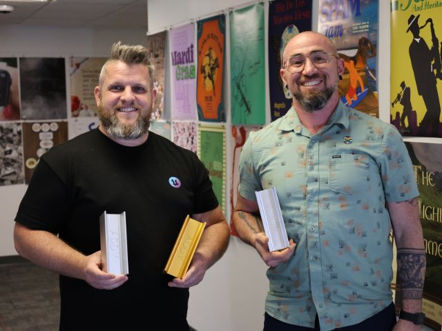 Wink Winkler and Geoff Sciacca holding ADDYs