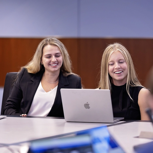 two female students in business