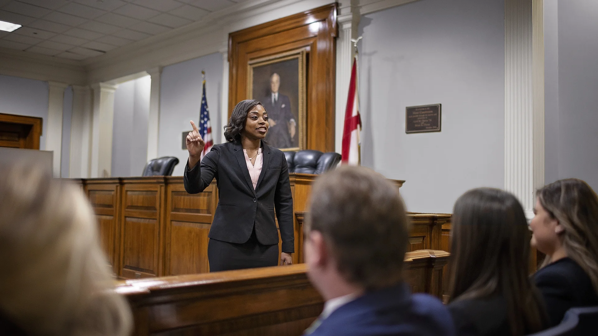 Law Student Speaking in Courtroom