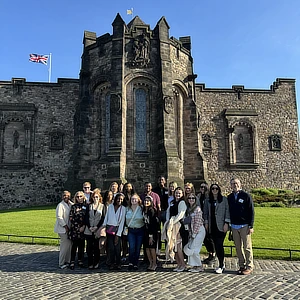 class outside scottish castle