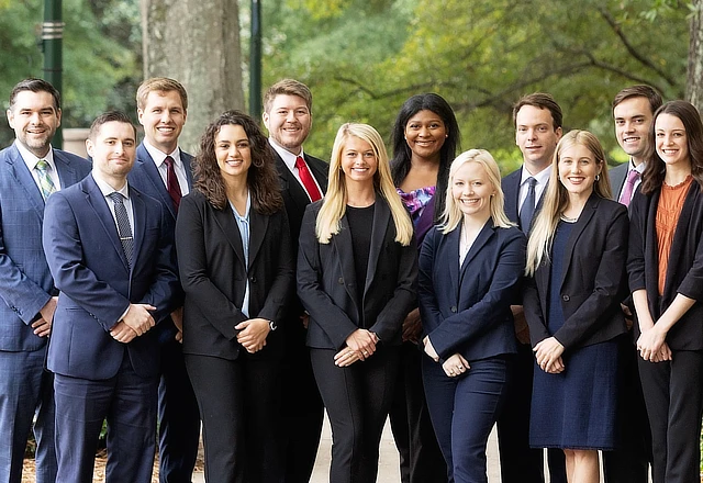 large group of law students standing outside