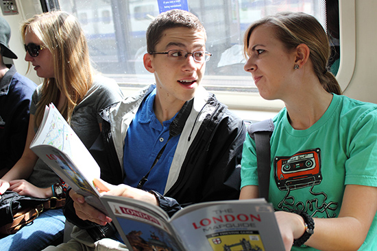 students on London bus