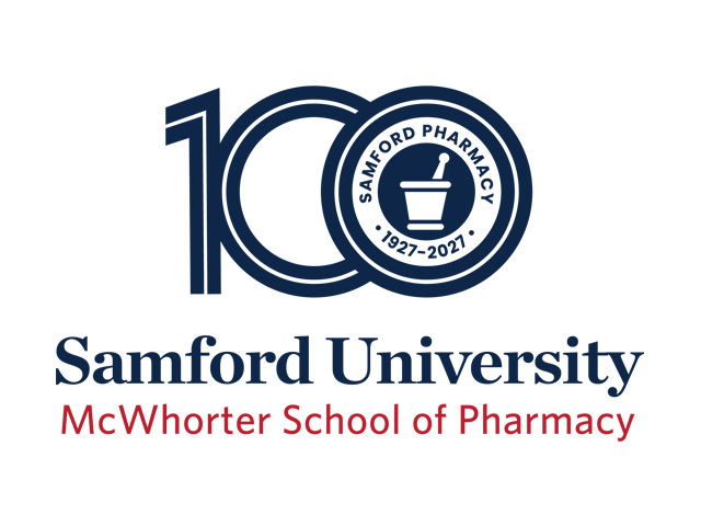 pharmacy 100 anniversary logo blue red