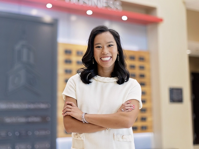 Female business student in building