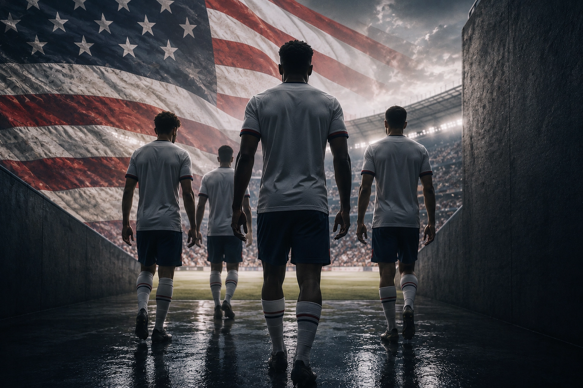 soccer players walking onto the the pitch
