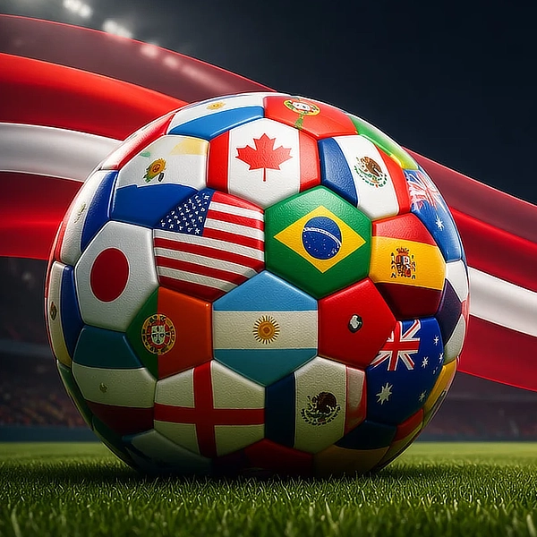 Soccerball of Country Flags on Pitch Square